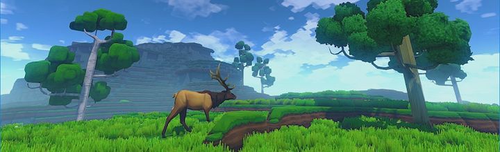 A screenshot from the game, ECO. Shows a moose in a grassy environment.